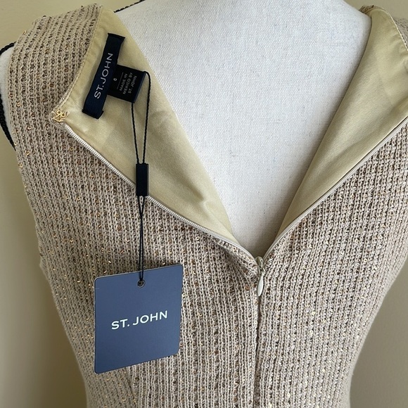 St. John gold sleeveless sheath dress with sequin accents - NWT - 6 - Picture 5 of 11